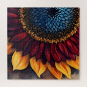 Abstracte levendige zonnebloem en zonnebloempitten legpuzzel (Horizontaal)