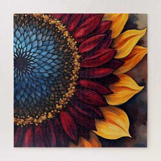 Abstracte levendige zonnebloem en zonnebloempitten legpuzzel (Verticaal)