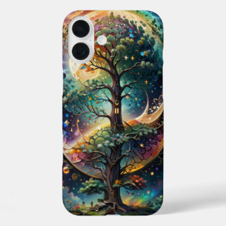 Abstracte levensboom kleur splash esthetisch iPhone 16 plus hoesje