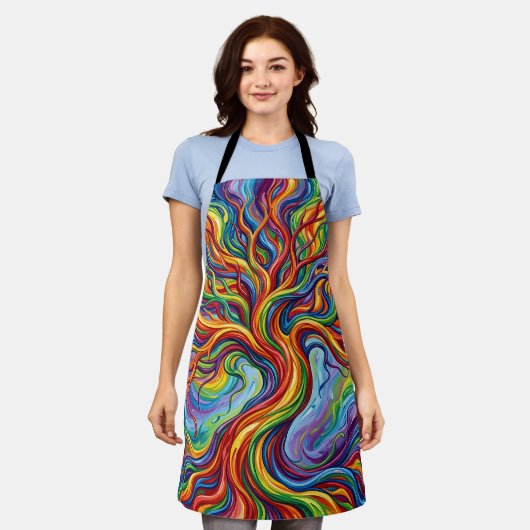 Abstracte Levensboom Regenboog Schort (Gedragen)