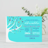 Abstracte levensboom van Mitzvah Aqua Invite Kaart (Staand voorkant)