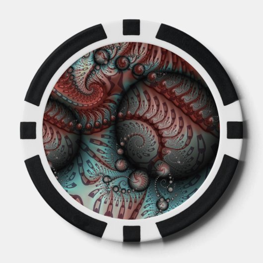 Abstracte Levensechte Fantasie Fractale Kunst Brui Poker Chips (Voorkant)