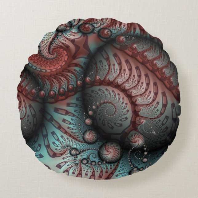 Abstracte Levensechte Fantasie Fractale Kunst Brui Rond Kussen (Voorkant)