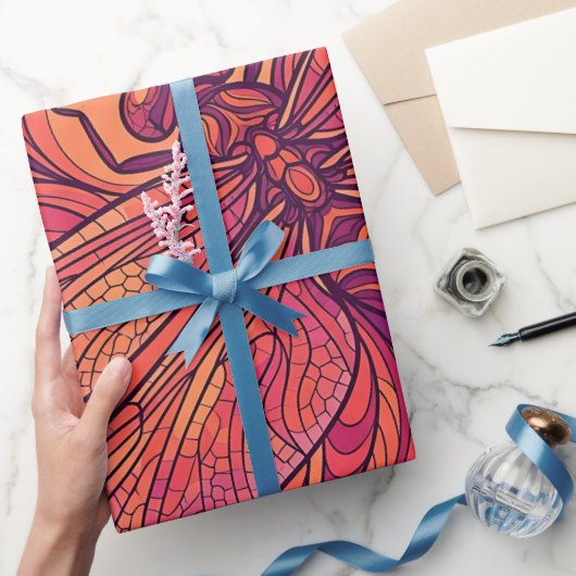 Abstracte Libelle Zonsondergang Lijn Inpakpapier (Geschenken)