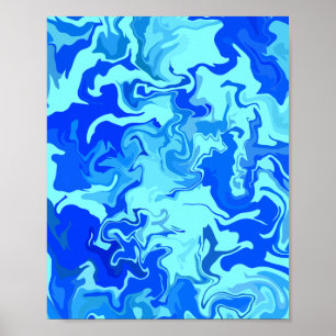 Abstracte licht- en donkerblauwe vloeistofkunst poster
