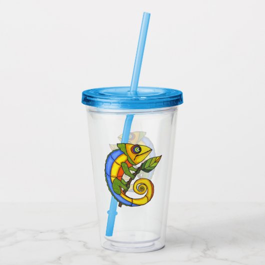 Abstracte lichtgekleurde hagedis glimlachen met le acryl drinkbeker (Achterkant)