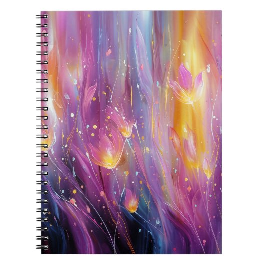 Abstracte lichtgevende bloemenexplosie notitieboek (Voorkant)