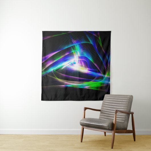 Abstracte lichtgolven en zwarte achtergrond-abstra wandkleed (In situ)