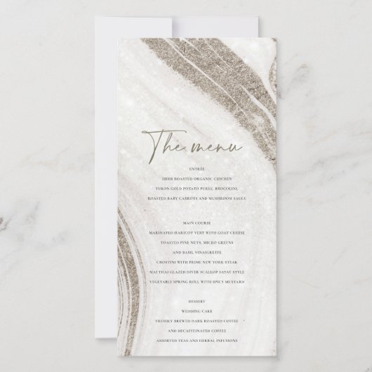 Abstracte lichtgouden marmeren agaat menukaart bedankkaart (Voorkant)