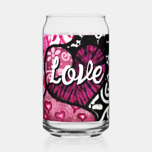 Abstracte Liefde Hart Roze Bloemen Polka Dots Zwar Blikvorm Glas