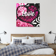 Abstracte Liefde Hart Roze Bloemen Polka Dots Zwar
