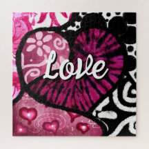 Abstracte Liefde Hart Roze Bloemen Polka Dots Zwar
