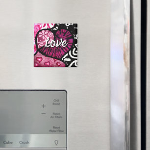 Abstracte Liefde Hart Roze Bloemen Polka Dots Zwar Magneet