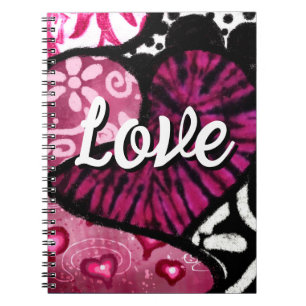 Abstracte Liefde Hart Roze Bloemen Polka Dots Zwar Notitieboek
