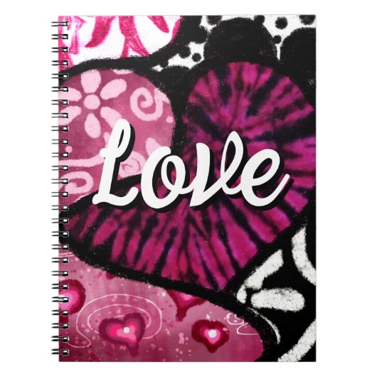 Abstracte Liefde Hart Roze Bloemen Polka Dots Zwar Notitieboek (Voorkant)