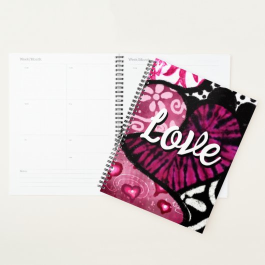 Abstracte Liefde Hart Roze Bloemen Polka Dots Zwar Planner (Display)