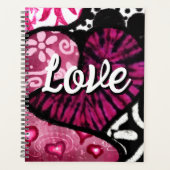 Abstracte Liefde Hart Roze Bloemen Polka Dots Zwar Planner (Voorkant)