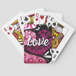 Abstracte Liefde Hart Roze Bloemen Polka Dots Zwar Pokerkaarten
