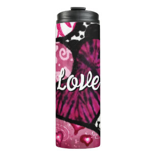 Abstracte Liefde Hart Roze Bloemen Polka Dots Zwar Thermosbeker