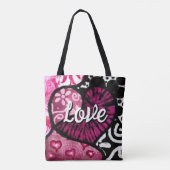 Abstracte Liefde Hart Roze Bloemen Polka Dots Zwar Tote Bag (Achterkant)