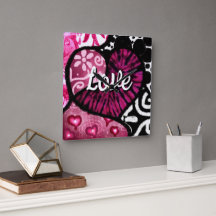 Abstracte Liefde Hart Roze Bloemen Polka Dots Zwar