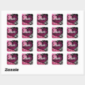 Abstracte Liefde Hart Roze Bloemen Polka Dots Zwar Vierkante Sticker (Vel)