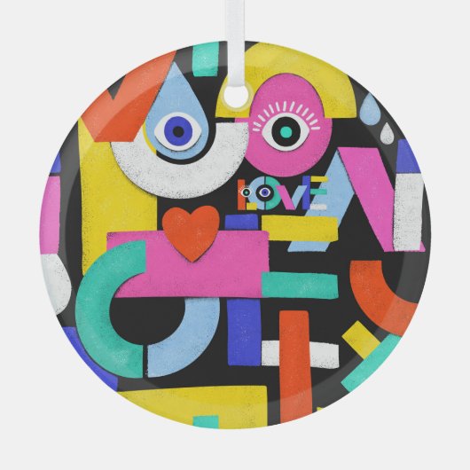 Abstracte liefde, ogen: kleurrijk patroon glas ornament (Voorkant)