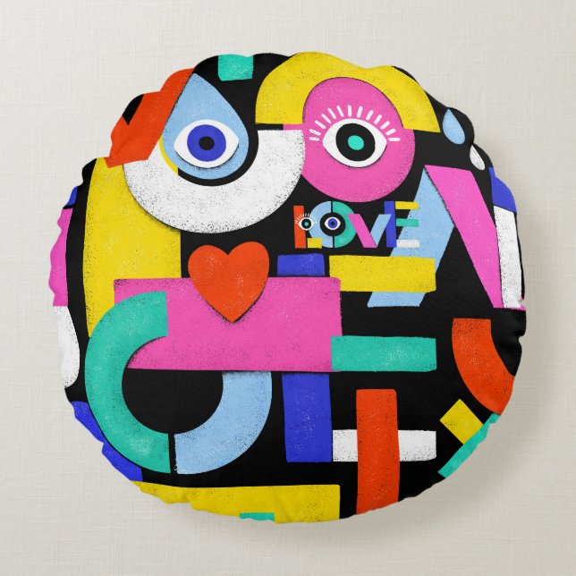 Abstracte liefde, ogen: kleurrijk patroon rond kussen (Voorkant)