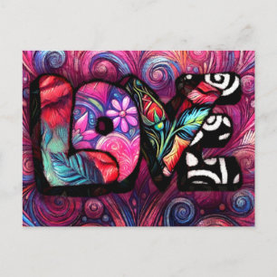Abstracte Liefde Woord Graffiti Valentijn Bloemen  Briefkaart