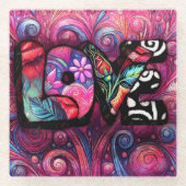 Abstracte Liefde Woord Graffiti Valentijn Bloemen Glazen Onderzetter (Voorkant)