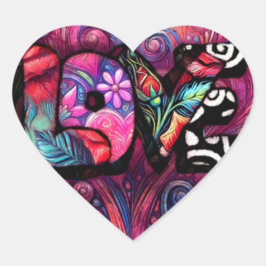 Abstracte Liefde Woord Graffiti Valentijn Bloemen  Hart Sticker (Voorkant)