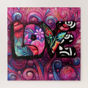 Abstracte Liefde Woord Graffiti Valentijn Bloemen Legpuzzel