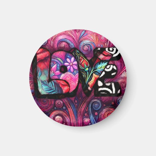 Abstracte Liefde Woord Graffiti Valentijn Bloemen Magneet (Voorkant)