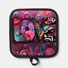 Abstracte Liefde Woord Graffiti Valentijn Bloemen  Pannenlap