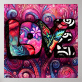 Abstracte Liefde Woord Graffiti Valentijn Bloemen Poster (Voorkant)