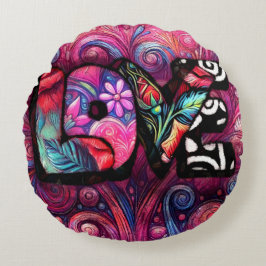 Abstracte Liefde Woord Graffiti Valentijn Bloemen  Rond Kussen