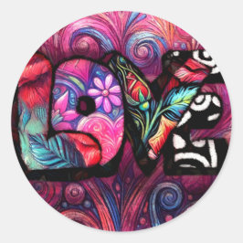 Abstracte Liefde Woord Graffiti Valentijn Bloemen  Ronde Sticker