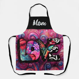 Abstracte Liefde Woord Graffiti Valentijn Bloemen  Schort