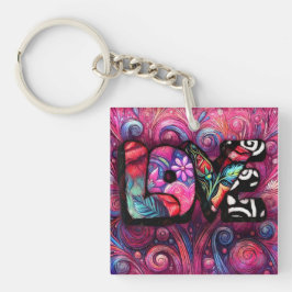 Abstracte Liefde Woord Graffiti Valentijn Bloemen  Sleutelhanger