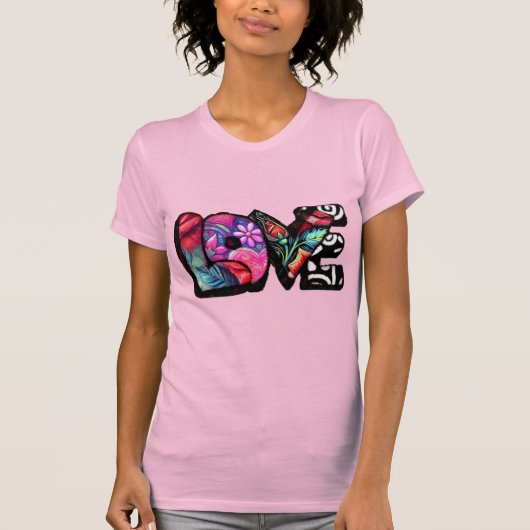 Abstracte Liefde Woord Graffiti Valentijn Bloemen T-shirt (Voorkant)