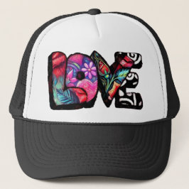 Abstracte Liefde Woord Graffiti Valentijn Bloemen  Trucker Pet