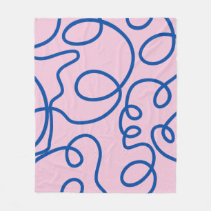 Abstracte lijn Art Retro roze en blauw Fleece Deken