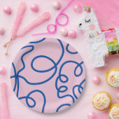 Abstracte lijn Art Retro roze en blauw Papieren Bordje (Feest)