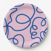 Abstracte lijn Art Retro roze en blauw Papieren Bordje (Voorkant)