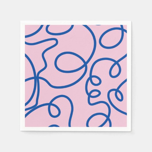 Abstracte lijn Art Retro roze en blauw Servet (Voorkant)
