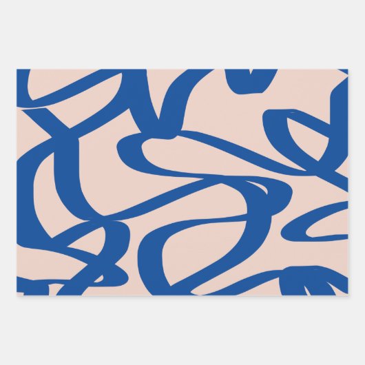 Abstracte lijn Blauw en beige Inpakpapier Vel (Voorkant 2)
