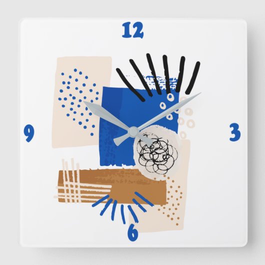 Abstracte lijn Blauw en beige Vierkante Klok (Voorkant)