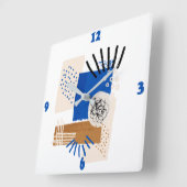 Abstracte lijn Blauw en beige Vierkante Klok (Hoek)