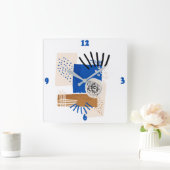 Abstracte lijn Blauw en beige Vierkante Klok (Huis)