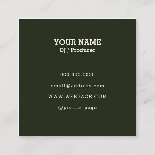 Abstracte lijn deejay cover wit groen vierkante visitekaartje (Achterkant)